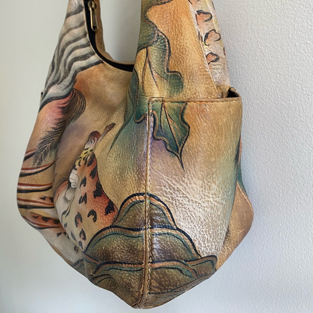 RARE Anuschka Hand-Painted Leopard Shoulder Bag - Picture 9 of 12